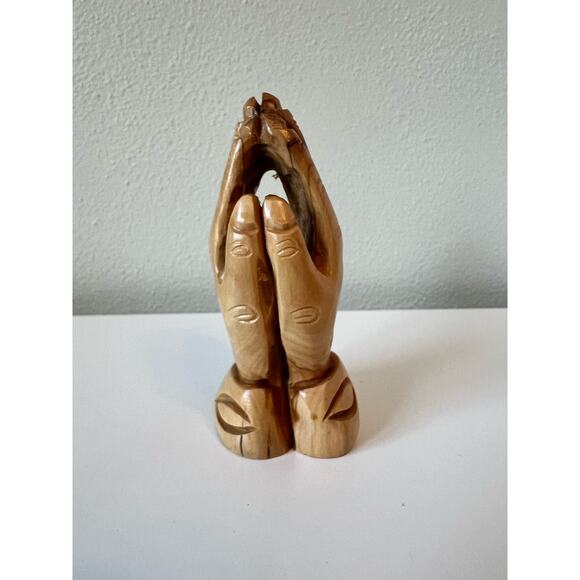 Wood Meditation Praying Hands Statue Hand-Carved Spiritual Decoration - Picture 2 of 7